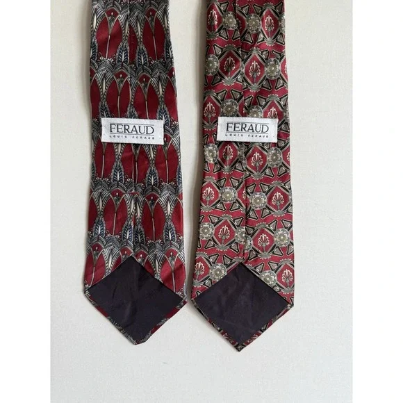 Lot 2 Louis Feraud Vintage Silk Ties Red Geometric Art Deco Floral - Picture 2 of 3